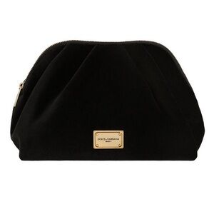 Dolce & Gabbana Women Black Velvet Signature Cosmetic Pouch Makeup Bag
